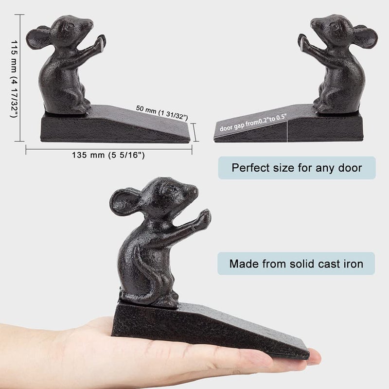 Earl Diamond Heavy Duty Cast Iron Cute Mouse Door Stops | Decorative Cute Animal Statue Metal Door Stopper Wedge, with Non-Slip Mat for Home Office Commercial - Image 2